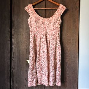 Coral & Cream Fit and Flare Lace Dress